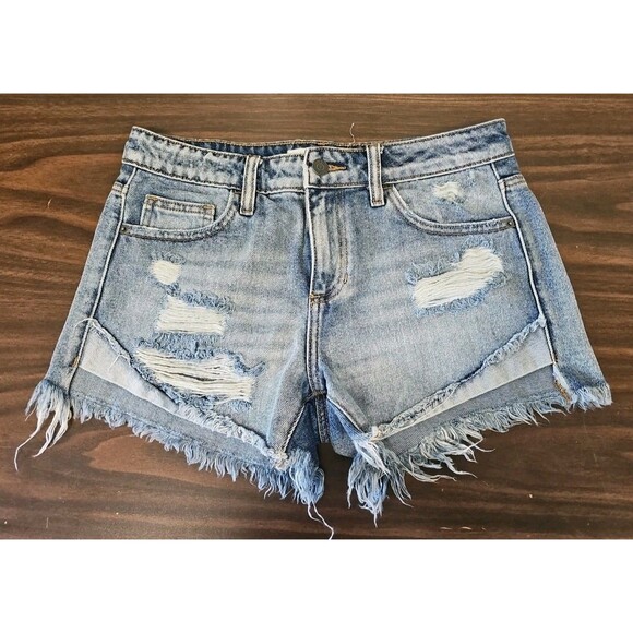 HIDDEN JEANS Shorts Womens S Blue LightWash Distressed Frayed G1 - Picture 1 of 5